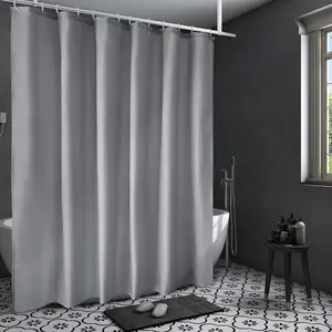 1pc Gray Fabric Shower Curtain with Plastic Hooks, Premium Polyester Light Grey Shower Curtain with Hooks, Water~proof, Bathroom Partitions, Window Curtain Door Curtain, 71 x 71 Inch, Bath Curtain, Home Decor