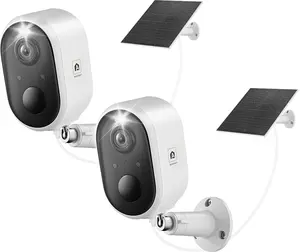 Solar Security Camera Outdoor Wireless 2 Pack, 2K Color Night Vision, Battery Powered PIR Motion Detection,2.4GHz WiFi Cameras for Home Surveillance, Light and Sound Alarm, 2-Way Audio