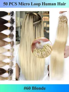 50 Strands Micro Loop Hair Extensions Invisible Nano Beads Human Hair Soft Keration Glue With Micro Loop Line 12 - 22 Inch Straight Natural Hair Micro Link Hair Pieces Black&Brown&Blond Color Real Human Hair Easy Install 30g/pack Can be Permed or Dyed