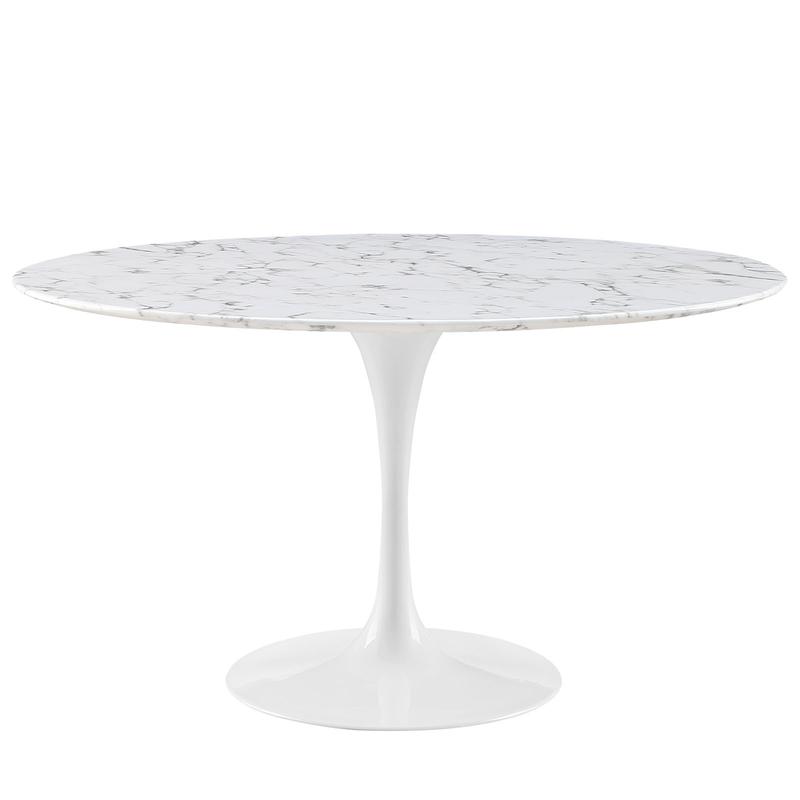 Modway Lippa 54" Round Artificial Marble Dining Table in White