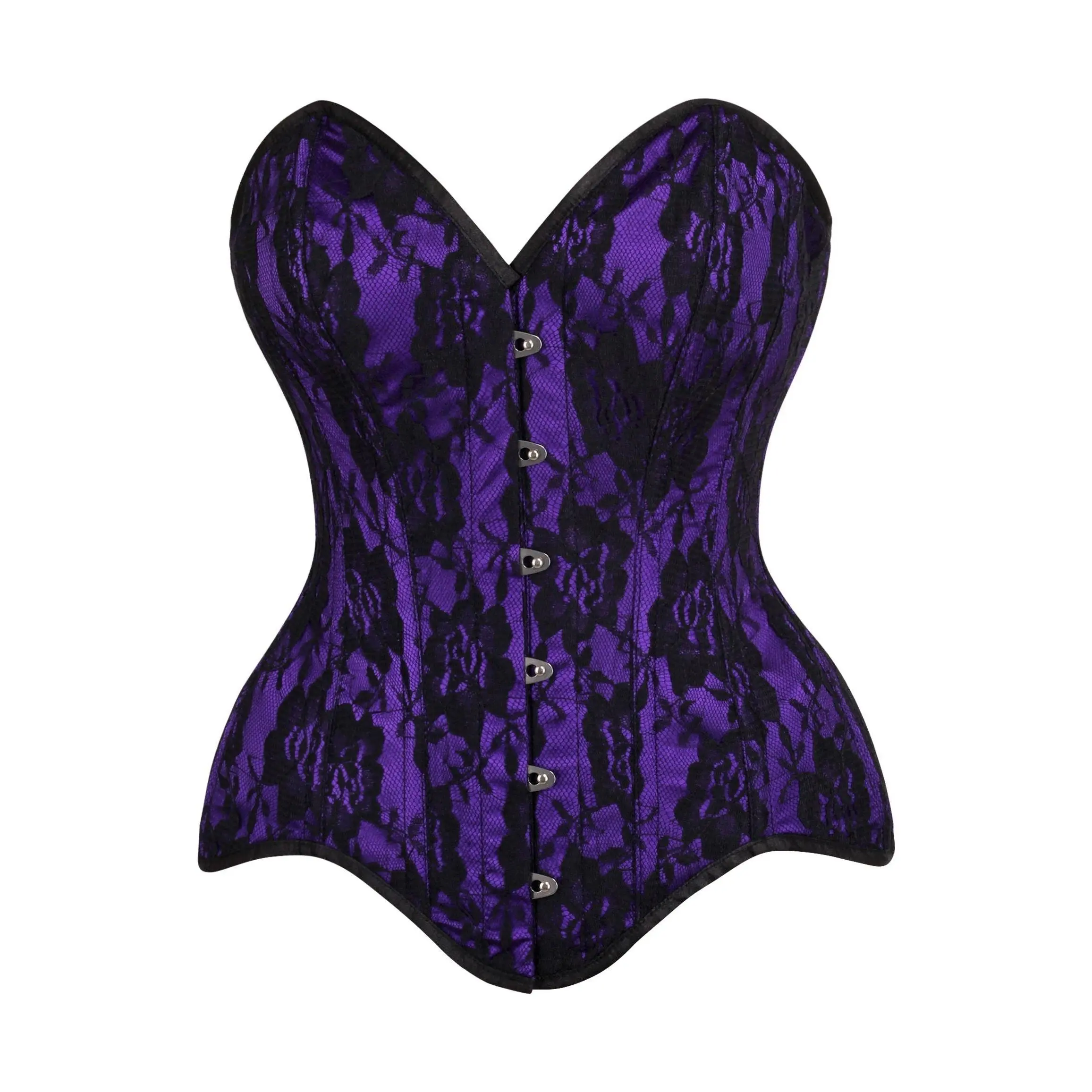 Top Drawer Purple Satin w/Black Lace Overlay Steel Boned Overbust Corset