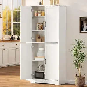 Pantry Cabinet,70" Tall Kitchen Pantry Cabinet with 2 Doors and 3 Adjustable Shelves, Freestanding Cupboard, Modern Storage Cabinet for Bathroom, Dining Room, Living Room