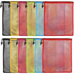 12Pcs Mesh Bag 13"X15.5" Drawstring Gym Bag Nylon Mesh Drawstring Bag with Cord Lock Closure for Collecting Toys Travel Sports