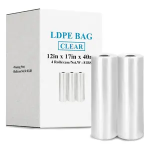 TP Plastic 12"x17" Clear Produce Bags on Roll – 4 Rolls, 292 Count, 40 Micron for Fruits & Vegetable