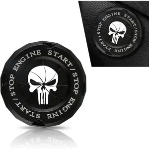 Pack of 1  Accessories Engine Start Stop Button Cover, Cool Skull Alloy Push Start Button Cover, -Button Start Decorative Cover, Universal for   (Black)