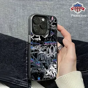 Street Art Graffiti Label Pattern Color Silvery IMD Mobile Phone Case  for iPhone 16/15/14Pro/13/12/11/Plus/Pro/Max/Mini for men and women High Quality Silicone Soft Edge Lightweight Shockproof Protective Case Cover Protector Protection Cellphone
