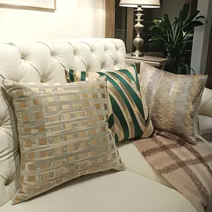 Luxury Plaid Striped Pillow Covers Set, & Silver Color Decorative Cushion Cases, 45x45 Cm for Sofa Bedroom Car Decoration