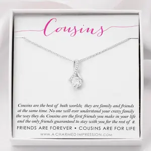 A Charmed Impression Cousin Necklace - Personalized Jewelry for Cousins, Wedding Gift, Custom Message Card, Gift Box