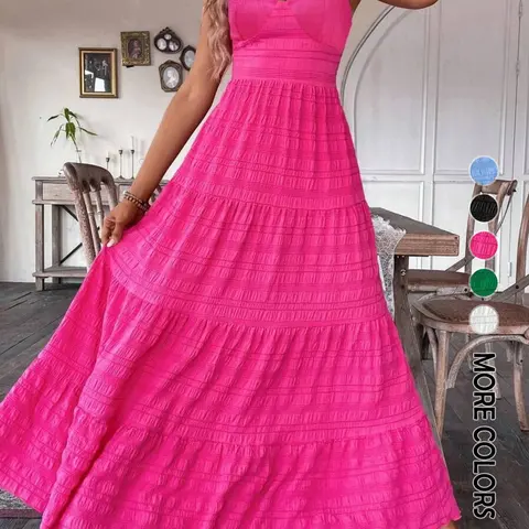 Women's Plain Tie-Back Backless Boho Dress, Casual Sleeveless Spaghetti-Strap Long Dress for Beach Holiday Vacation, Ladies Summer Clothes, Backless Tied Dress