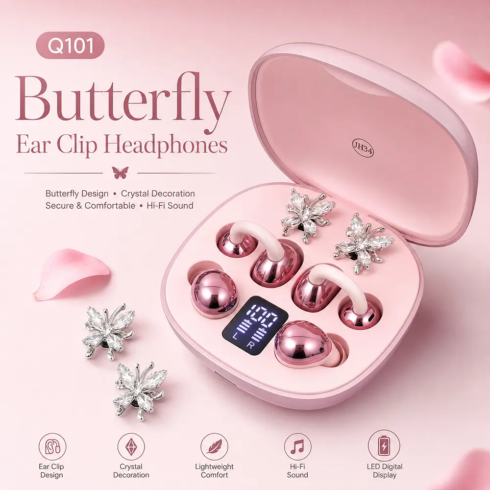 Women's Birthday & Christmas Gift 2-Pair Mini Stem Bluetooth Wireless Earbuds, Detachable Butterfly Ornament, Waterproof Invisible Sport & Sleeping Earphones with Mic for Phones & Laptops, Bluetooth Earbuds