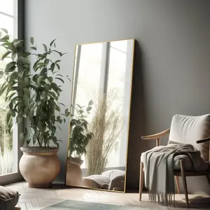 Full length mirror wall mirror large floor mirror full body dressing mirror long mirror bathroom mirror standing mirror large mirrors for bedroom metal frame gold 47x22 no stand