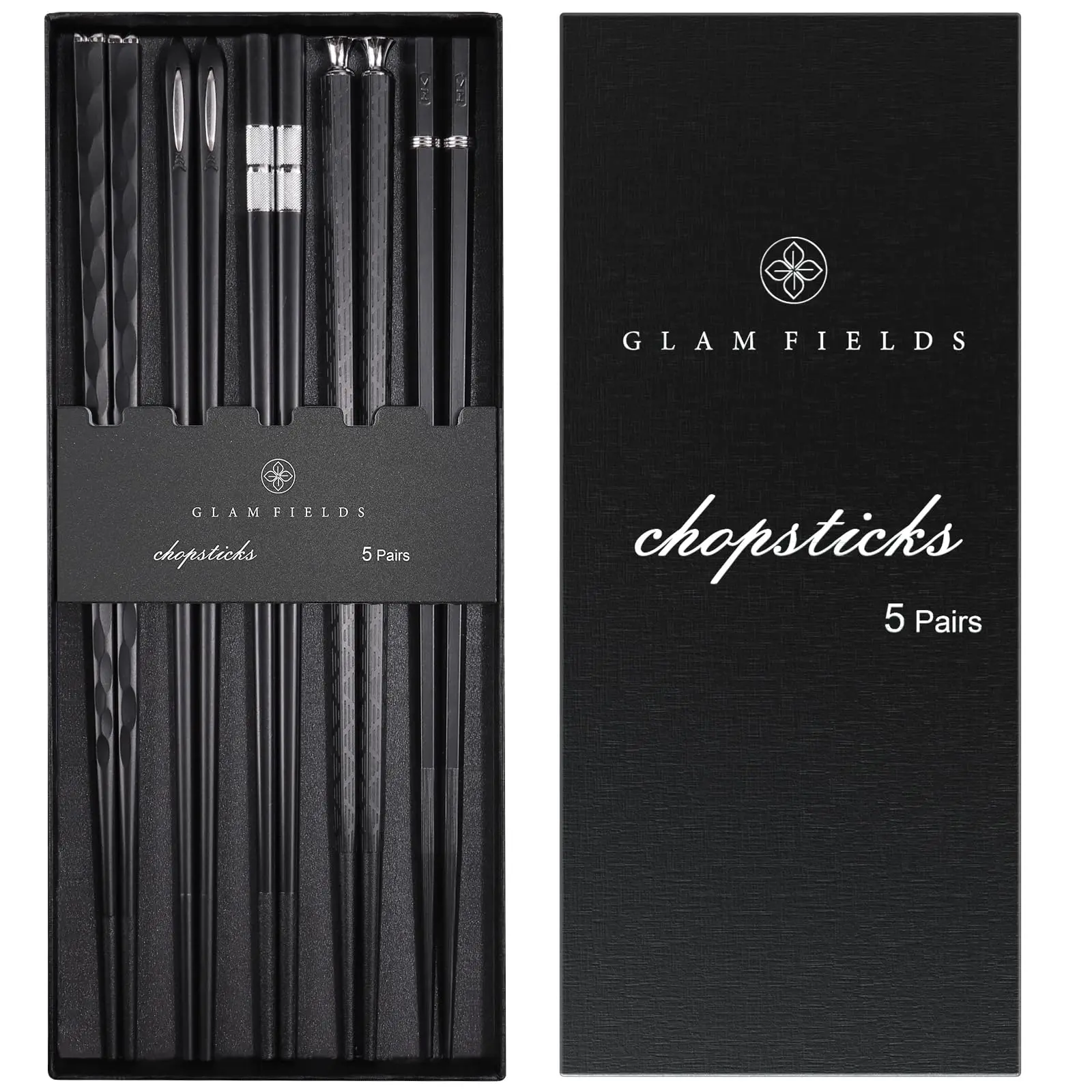 5 pairs of Premium Chopsticks, Reusable Dishwasher Safe Fiberglass Chopsticks, Gift Set Non-Slip Black + Silvery, for Pasta Sushi Gnocchi Desserts, Sleek Design Stylish Utensils, Highquality Multipurpose Chopsticks