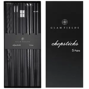 5 pairs of Premium Chopsticks, Reusable Dishwasher Safe Fiberglass Chopsticks, Gift Set Non-Slip Black + Silvery, for Pasta Sushi Gnocchi Desserts, Sleek Design Stylish Utensils, Highquality Multipurpose Chopsticks