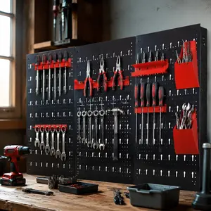 Littleox Pegboard Wall Organizer, 4ft Metal Garage Pegboard Tool Organizer w/3 Pegboards, Drill Bit Rack, Wrench Rack, Hooks Accessories, Wall-Mounted Tool Storage Pegboard for Workshop Warehouse, Black