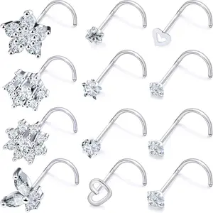 20G 18G Nose Rings Studs Piercing Jewelry for Women 316L Surgical Stainless Steel L Shaped Corkscrew Straight Butterfly Heart Diamond CZ Nose Rings Studs Nostril Piercing Jewelry Silver Gold