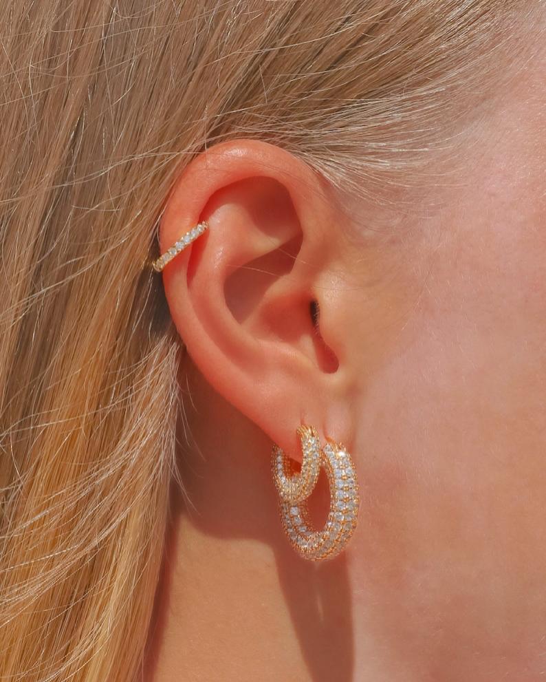 TASISO Sparkling 14K Gold Plated Cubic Zirconia Hoop & Stud Earrings Set for Women Multi-Size Daily Wear & Gift Eco-Friendly Zircon Stones Gift