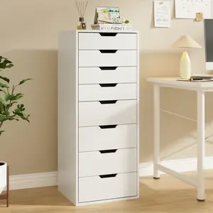 VOWNER 8 Drawer File Cabinet, Tall Storage Cabinet with Large Desktop, Vertical Filing Organizer for Home Office, Smooth Slide Rails, Anti-Tipping Device, White