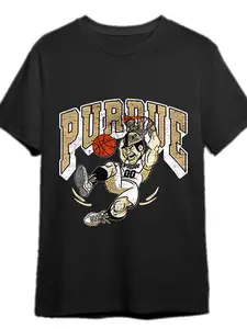 7.5oz Purdue Basketball Pattern T-Shirt, Unisex Retro Design, Men's Short Sleeve Round Neck, All Season Sport Casual Wear