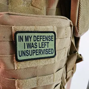 Green In My Defense I was Left Unsupervised Removable Patch 2"x3" with Hook and Loop Backing for Jackets Bags Hats
