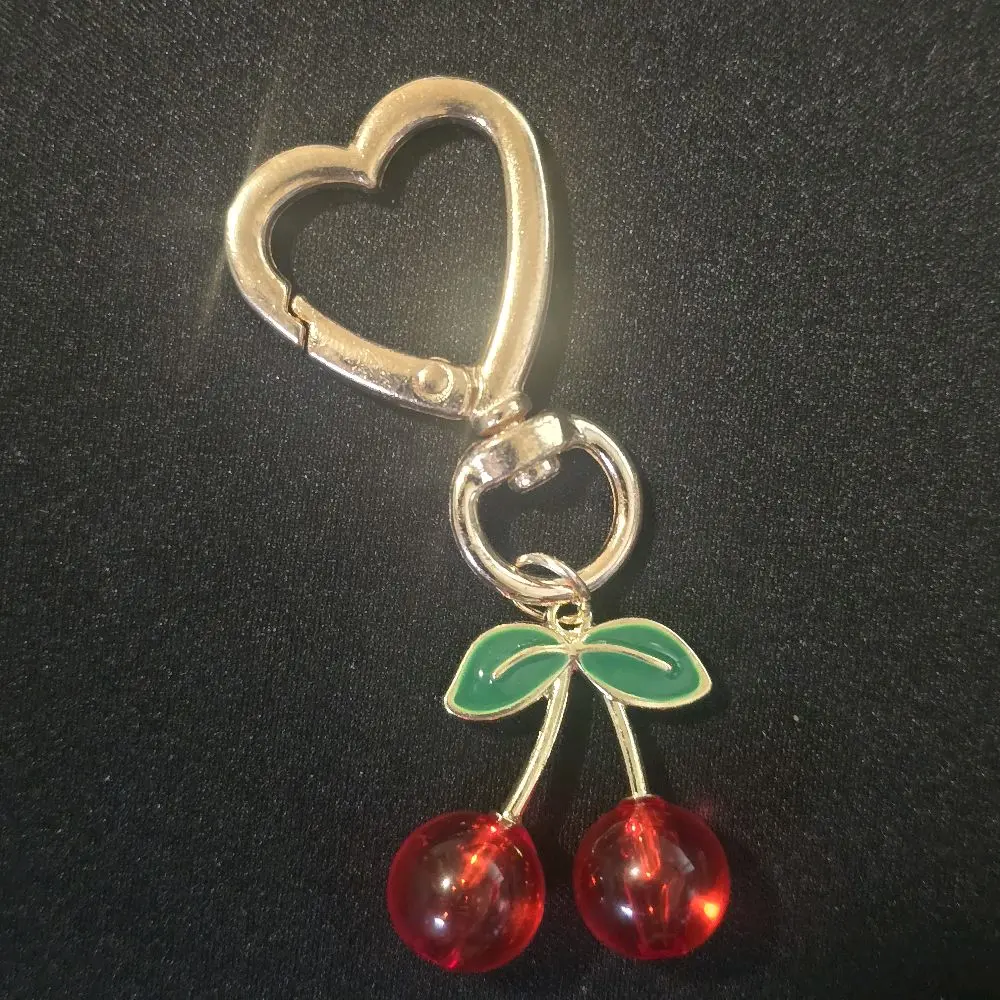 Red Crystal Cherry + Gold Keychain