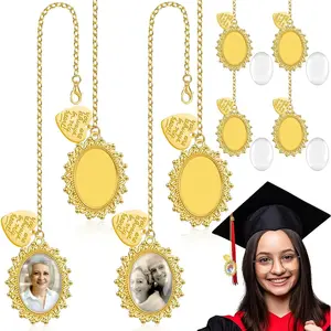 4pcs Gold Graduation Cap Photo Charms Class of 2026 Tassels Personalized Memorial Charms Graduation Gifts for Ceremony Decorations