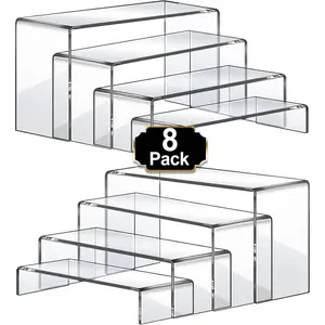 Large  Risers, 8 count 2 Set(7"L~8"L~9"L)  Display Set Rectangular Stands Shelf Clear Display Risers for Decor, Cake Shelves Retail Shoe Showcase