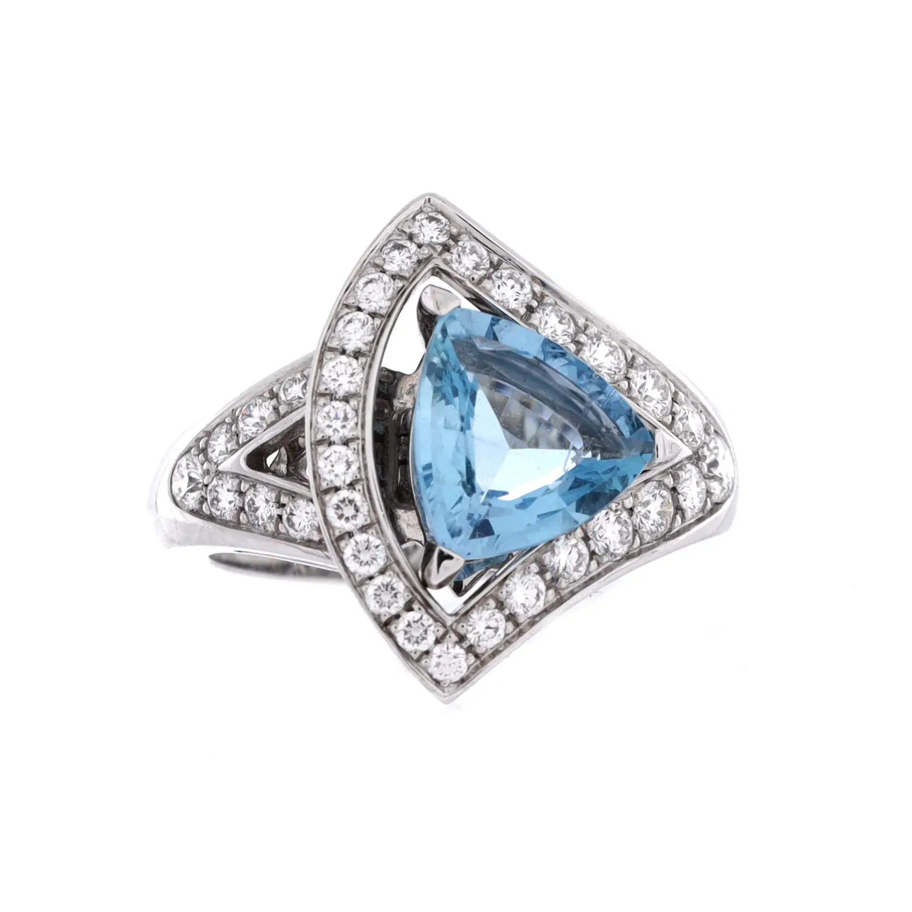Pre-owned Bvlgari Divas' Dream Openwork Ring 18K White Gold with Diamonds and Aquamarine by Rebag