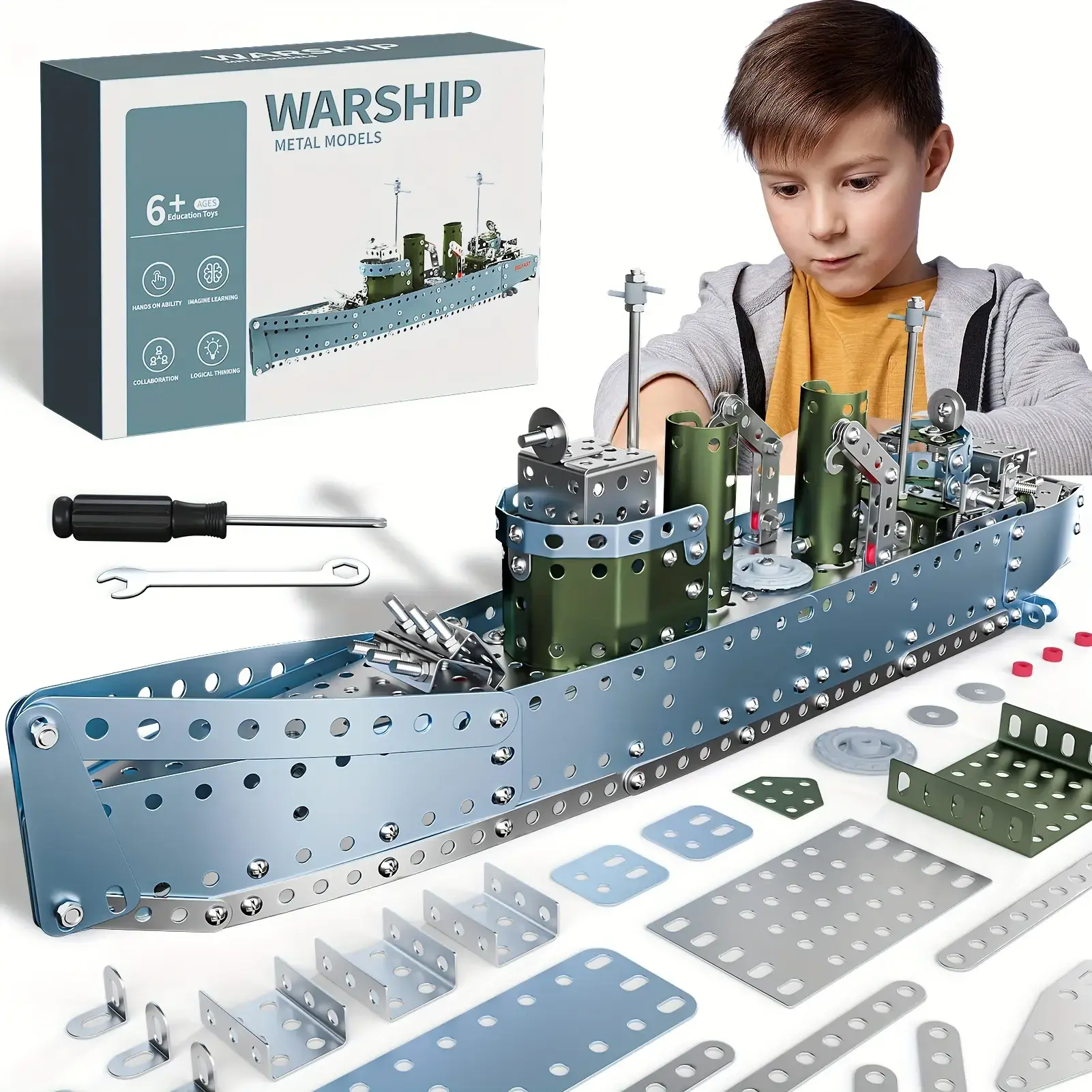 Metal assembly cruiser model, challenging puzzle toy, handmade model, collectible desktop decoration gift, model ship kit
