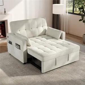 【2 Packages Delivery】Yaheetech  3-in-1 Pull-Out Sofa Bed, Convertible Pull Out Couch with Adjustable Backrest & Pillows & USB Ports & Side Pockets for Living Room, Bedroom, Studio