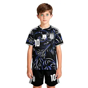 2026 Argentina National Team Away Black And Sky Blue 10# Messi Short Sleeve Set Soccer Jersey Children's Version Breathable