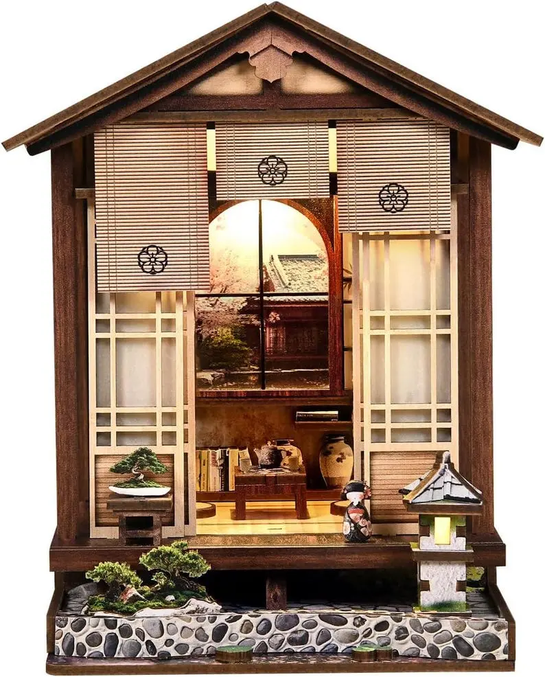 Japanese Zen Lantern DIY Book Nook Kit 3D Wooden Miniature with LED