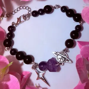 My Universe Bracelet – Amethyst & Midnight Bead Charm Bracelet with Star and Planet Charms | Celestial Jewelry | Handmade Crystal Bracelet