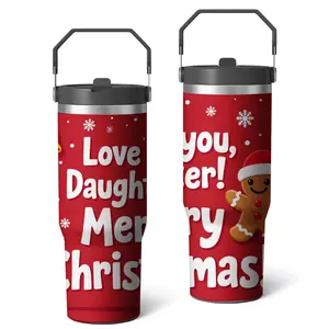 Stainless Steel Travel Mug Red Christmas Gingerbread Man Love Daughter Merry Christmas Design Holiday Gift for Family