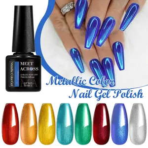 Metallic Gel Nail Polish, Gold Silver Color, Mirror Nail Art Manicure Varnish Glitter Sparkly Shimmer Durable Semi Permanent Soak off UV Gel for Women and Girls