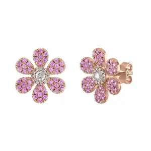 rose gold plated pink cz daisy flower stud earring 2023 spring new women girl jewelry fashion