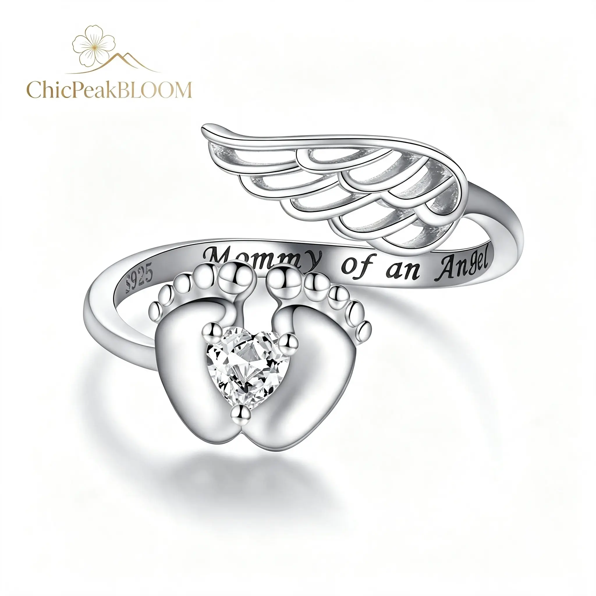 Adorable Baby Footprint Ring Sterling Silver Miscarriage Ring Mother-Loss of Pregnancy Rings for Mom Personalized Jewelry Mommy of an Angel