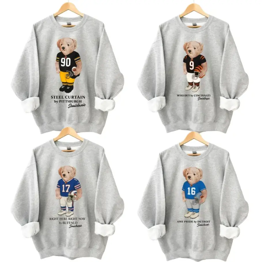Football All Team With Bear Graphic Ash Grey Sweatshirt Pullover Vintage Sport Varsity Crewneck, Gameday Hometown Sweater, Fashion For All