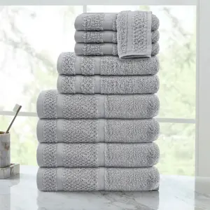 Grey 10 Piece Towel Set - Upgraded Softness & Durability, Includes 10 Towels