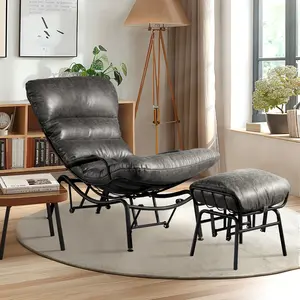 Ergonomic Rocking Chair with Ottoman Set,Office Lazy Lounge Glider Chair and Ottoman Set,Faux Suede Leather Comfy Chair for Balcony,Living Room Bedroom