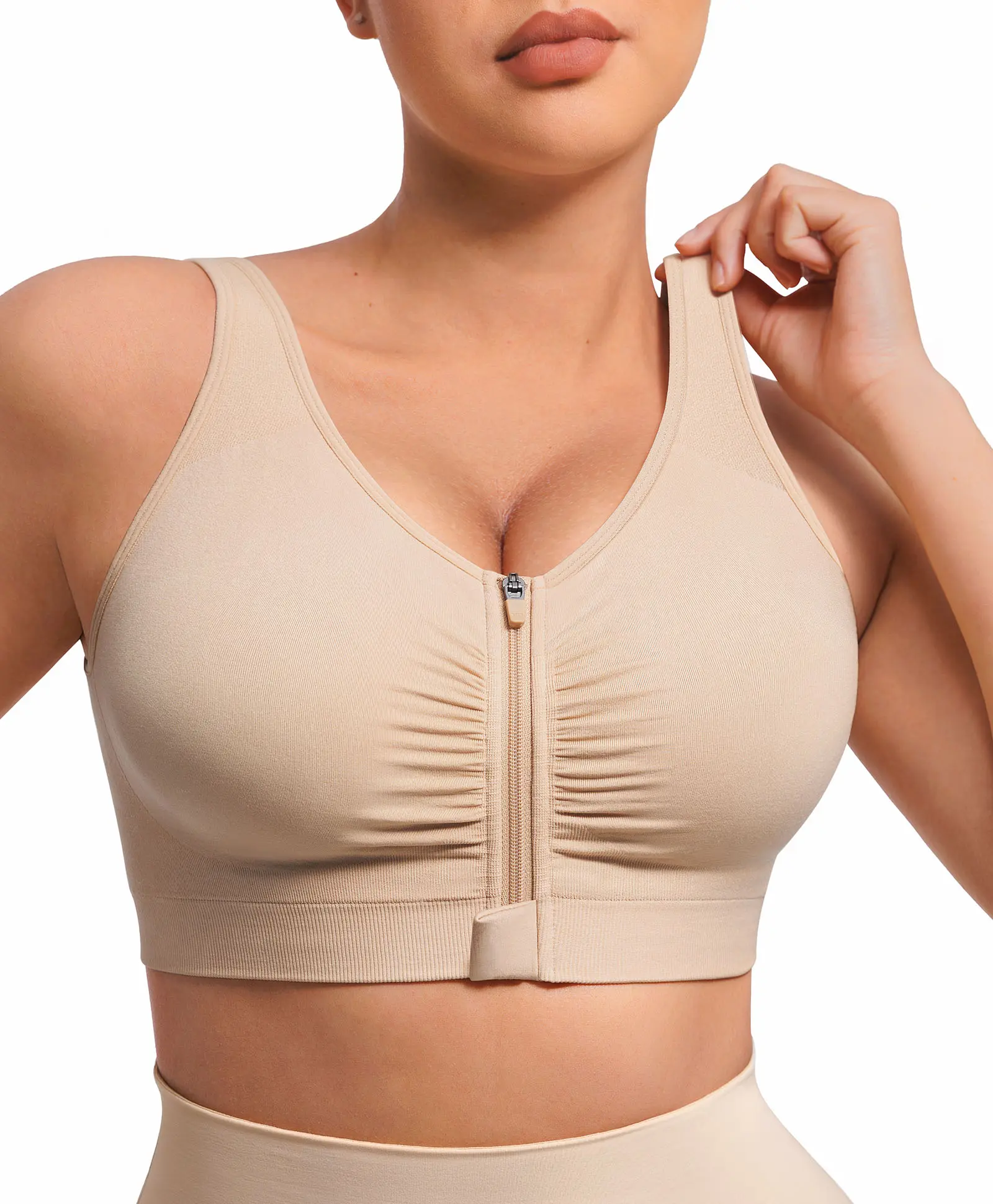 FeelinGirl Zip Front Closure Bras for Women No Underwire Compression Bra with Wide Adjustable Straps