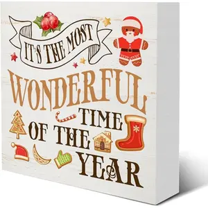 Christmas Decorations Farmhouse Gingerbread Baking Wooden Box Sign Christmas Bakery Decorative Desk Sign for Winter Xmas Holiday Home Kitchen Shelf Decor, It’s the Most Wonderful Time of the Year,5x5 inch