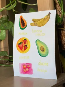 WATERCOLOR FRUIT STICKERS Sheet, Journal, Collage, Stationery, Water-resistant Phone/Laptop/ Notebook/Water Bottle Decor, Learn Portuguese