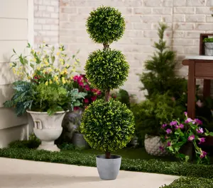 Wicker Park 48" 3-Sphere Long Boxwood Topiary Tree with Pot