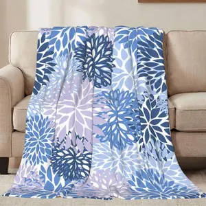 Blue Grey and Navy Chrysanthemum Flowers Throw Blankets All Season Ultra Soft Warm Daisy Floral Flannel Blanket for Home Bed Sofa Couch Chair Outdoor Travel Camping