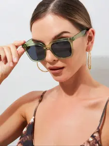 Women's Trendy Fashion Plastic Large Frame Square Sunglasses, Simple Casual Outdoor Sun Blocker for Daily Vacation Wear, Fashion Accessories for Everyday Use