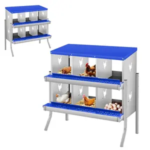 Garvee Galvanized Steel Chicken Nesting Box – 6 Compartments, Roll Away, Wall Mount, Spacious, Easy Clean, Automatic Collection, Blue (6 Compartments)