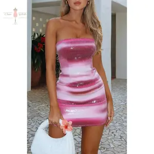 Women's Halloween shark story Lola costume dress Y2k sequin tube mini dress strapless fish role-playing short skirt lightweight women's dress