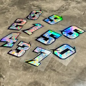 1PC Arabic Numerals Motorcycle Stickers, Waterproof for Car Windows, Motorbike Fuel Tank, Scooter Body, Holographic Carbon Laser Effect Vinyl Decals, Ideal Gift for Friends!