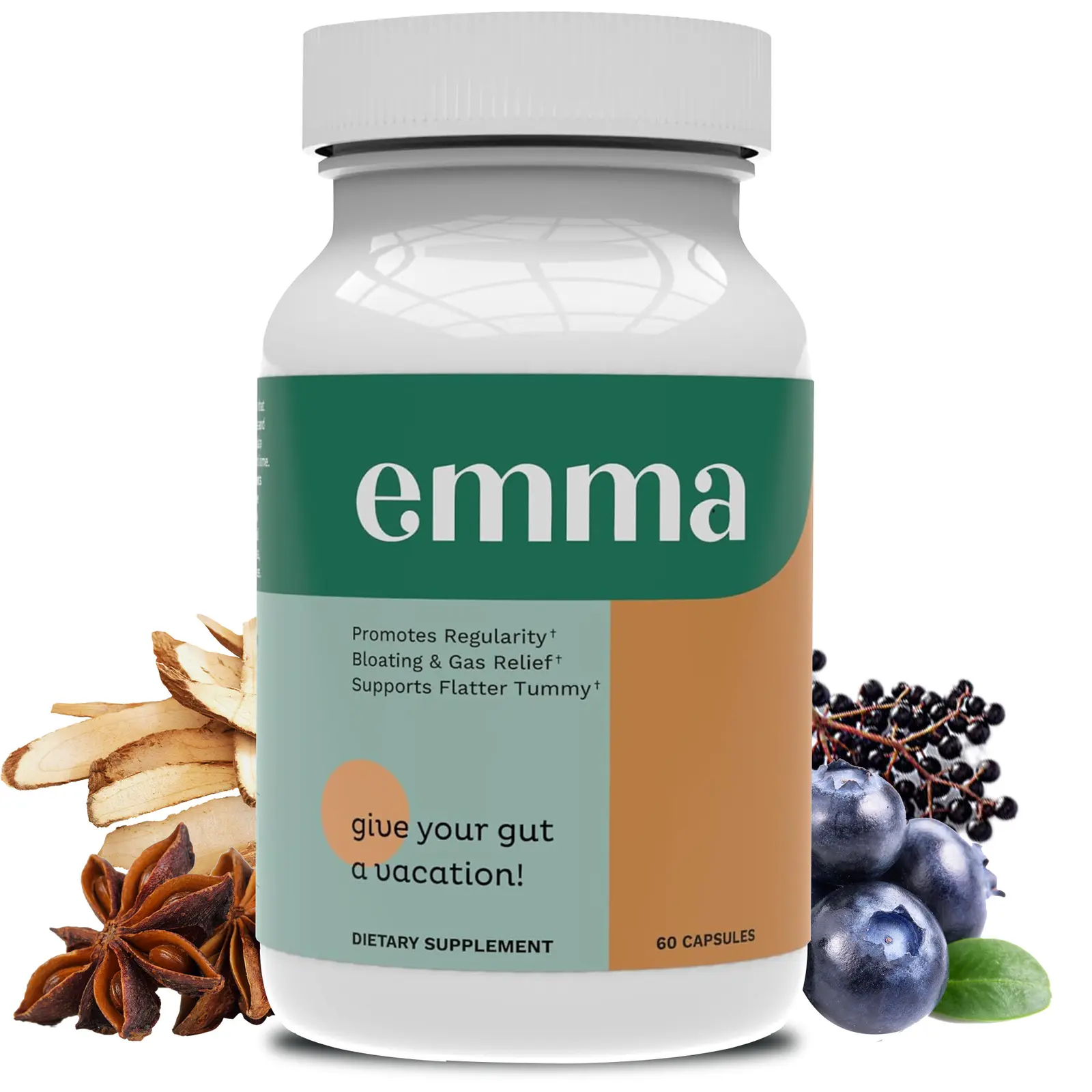 Emma Digestive Health Capsules, Gut Health, Digestive Support, Metabolism & Clear Skin Supplement, 60 Capsules