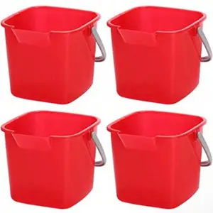ACZ 4 Pack Sanitizing Buckets 3 Quart Small Cleaning Pail Square Detergent Bucket With Spout And Handle For Home Offices School Commercial Use 8502